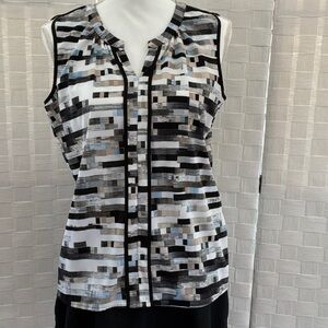 Calvin Klein Black White Gray Geometric Sleeveless Blouse